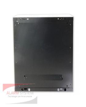 Armadio rack a parete L600 - P450 - H994, RAL9004, 20U, nero, pannelli laterali mobili - vetro 4mm